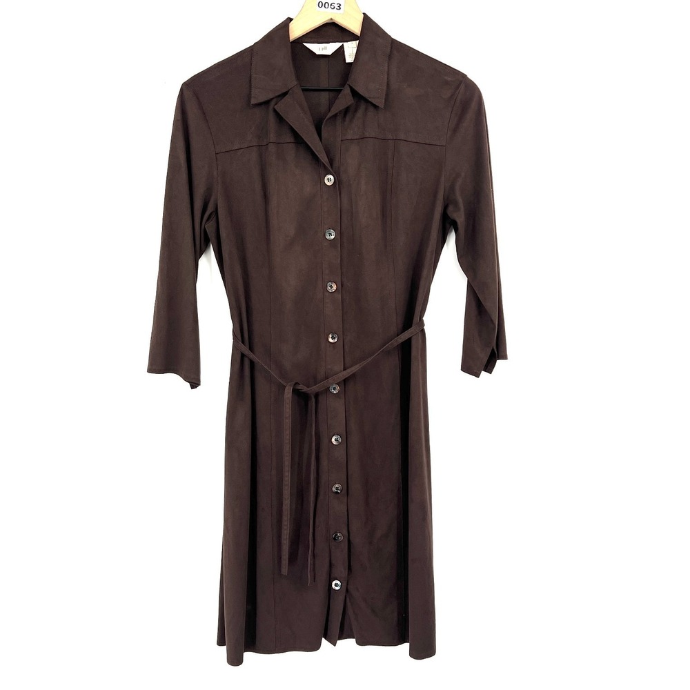 vintage J. Jill sueded chocolate brown shirt dress button up minimalist academia